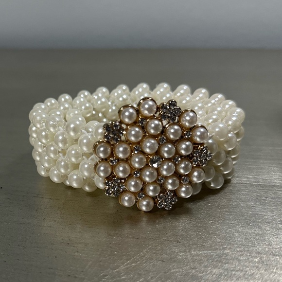 Accessories - Women's Elastic Pearl Rhinestone Waist Belt